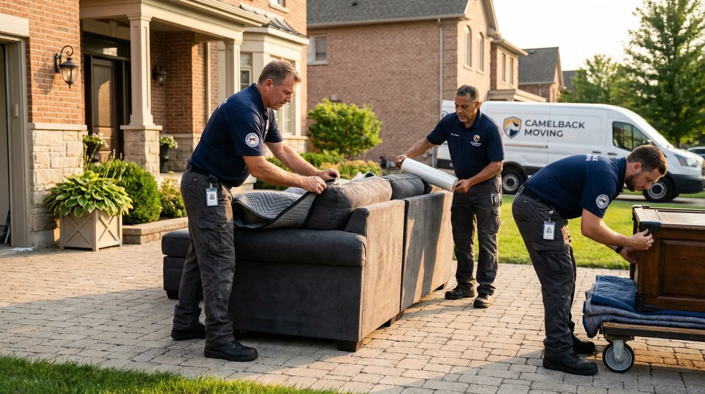 Large estate moving crew wrapping furniture in Chappaqua, NY
